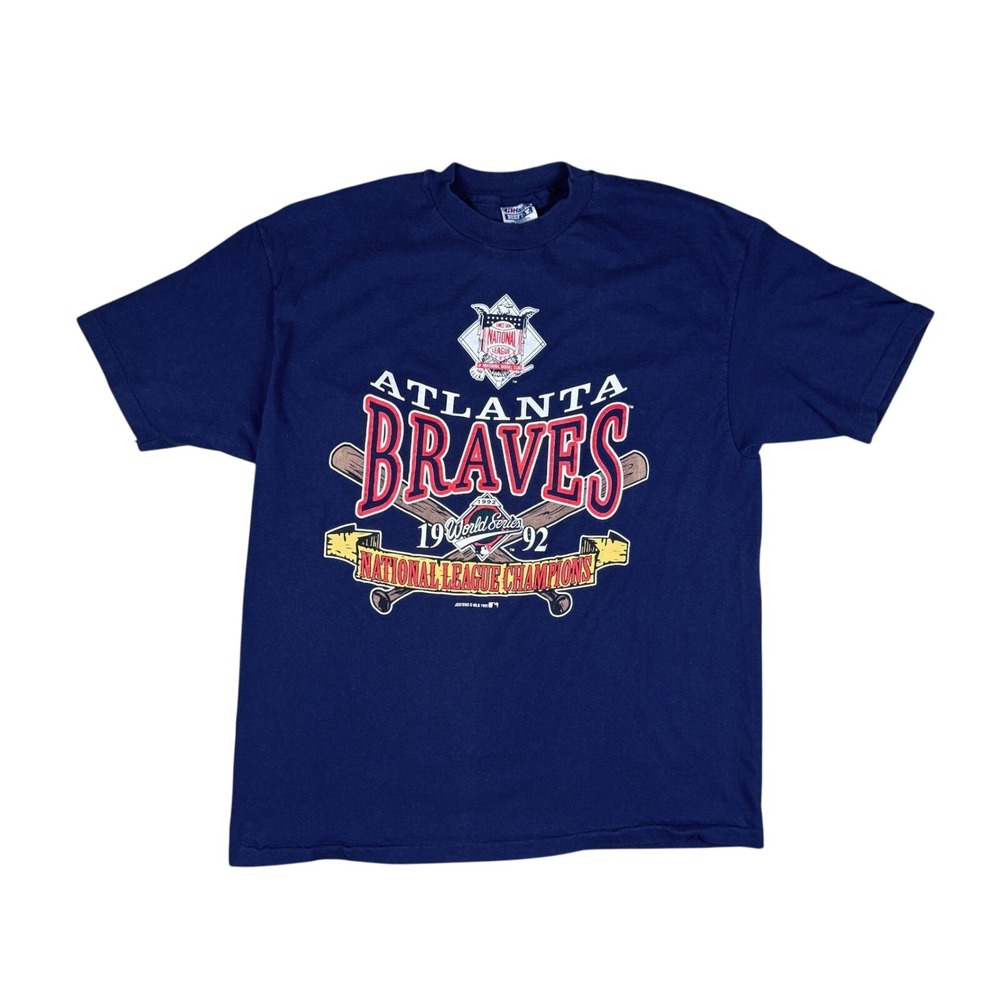 Vtg 1992 Atlanta Braves XL T-Shirt Made‎ USA MLB National League Champions Tee